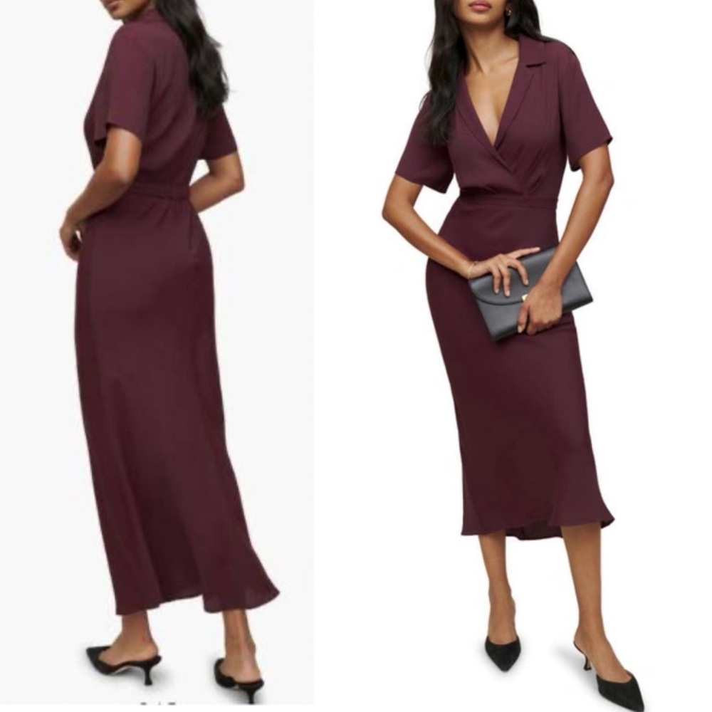 Reformation Danika MIDI Dress Plum Collared Zip Back